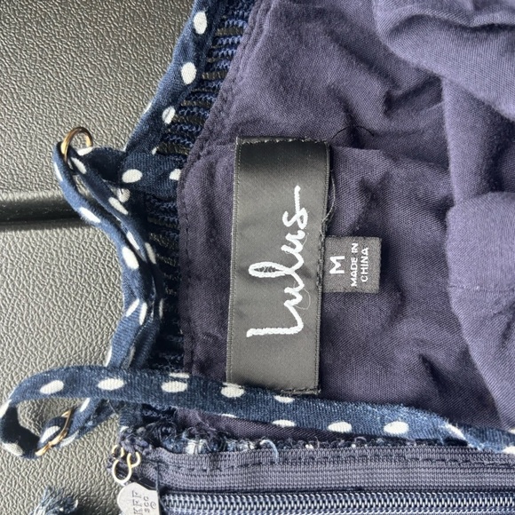 Lulus Navy Polka Dot Slip Dress Size Medium | Spaghetti Strap Midi - Picture 7 of 9
